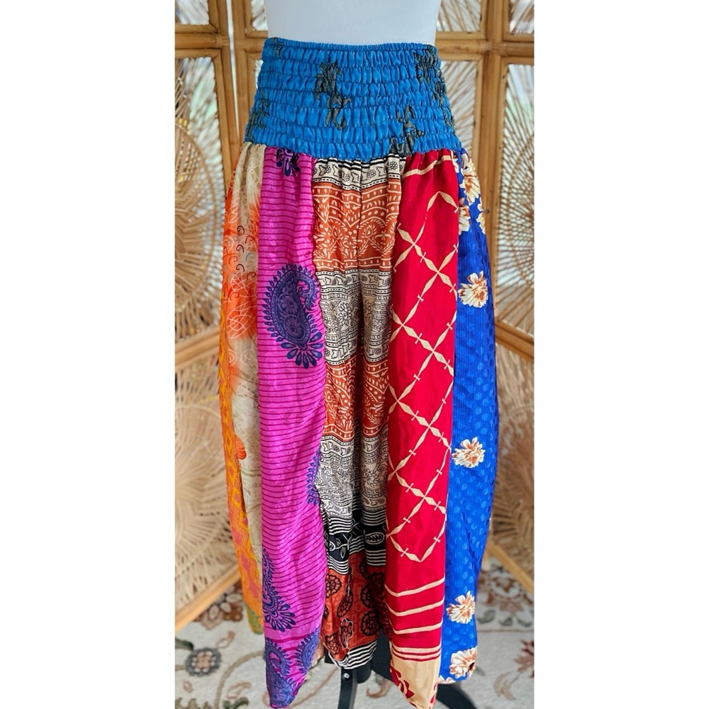Jessica Taylor Hippie Wide Leg Patchwork Sari Harem Pants - Picture 2 of 6